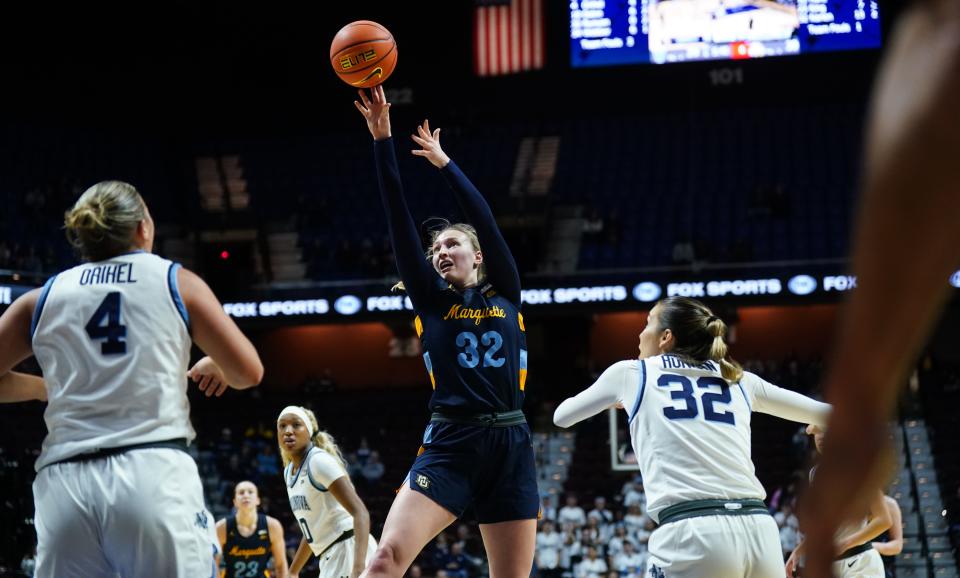 Marquette forward Liza Karlen shoots against Villanova.