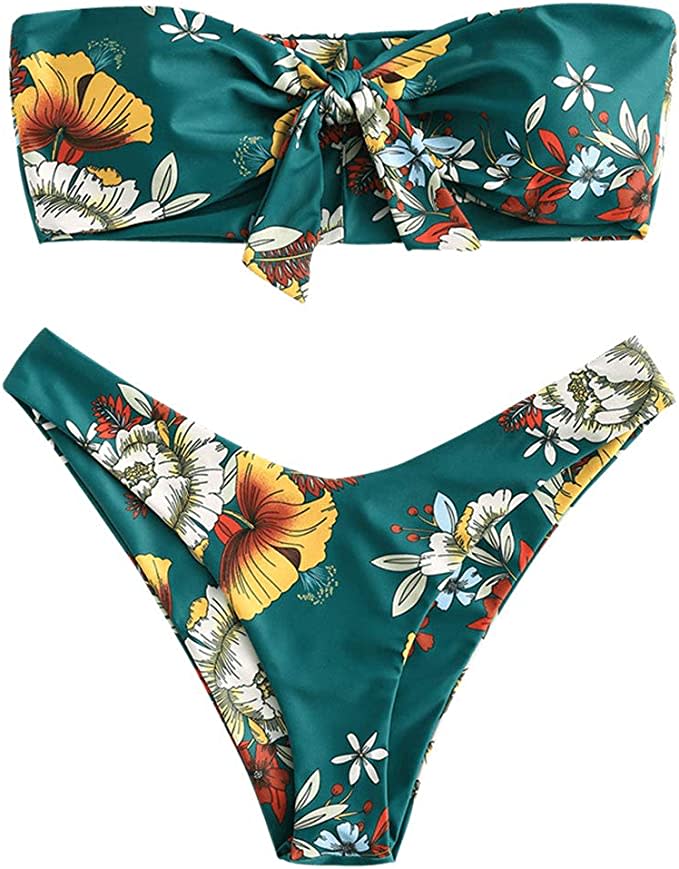 ZAFUL Women's Floral Print Bandeau Bikini
