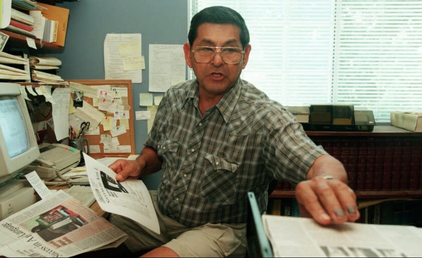 Julian Nava, the former U.S. Ambassador to Mexico under Presidents Carter and Reagan, works in his home office in Los Angeles, July 24, 1998. Nava said a "quiet, seething, long–term resentment" has built up in Mexico as a result of California Governor Pete Wilson's policies. But according to Wilson or the Republican who would succeed him, Dan Lungren, California and Mexico have a healthy relationship based on robust trade. (AP Photo/Nick Ut)