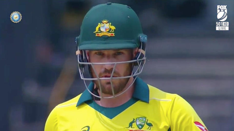 Aaron Finch has copped a third-ball duck in the first ODI against India. Pic: Fox Sports