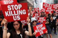 Demonstration demanding Hong Kong's leaders to step down and withdraw the extradition bill, in Hong Kong