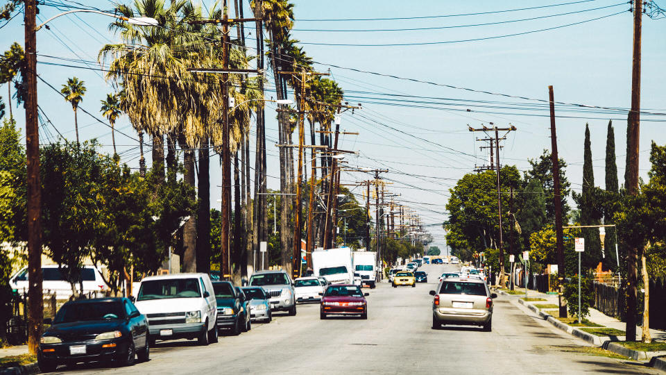 Traffic at streets of East LA,.