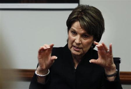 Incoming CEO of Lockheed Martin Marillyn Hewson speaks at a business roundtable discussion at the Reuters bureau in Washington, December 13, 2012. REUTERS/Larry Downing