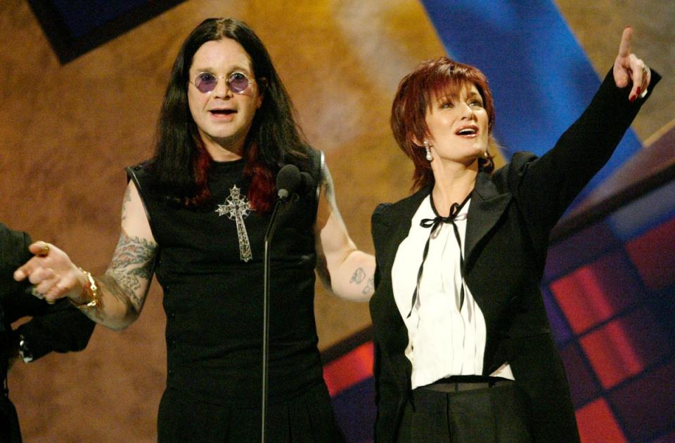 Ozzy and Sharon Osbourne appear onstage at the 30th annual American Music Awards in 2003 (Reuters)