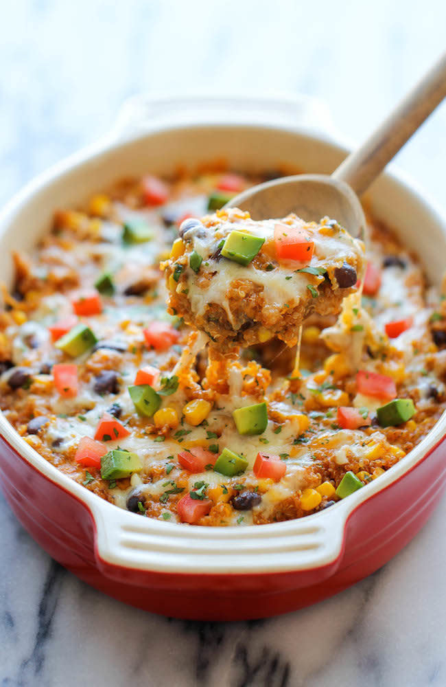 <strong>Get the <a href="http://damndelicious.net/2014/07/07/quinoa-enchilada-casserole/" target="_blank">Quinoa Enchilada Casserole recipe</a> from Damn Delicious</strong>