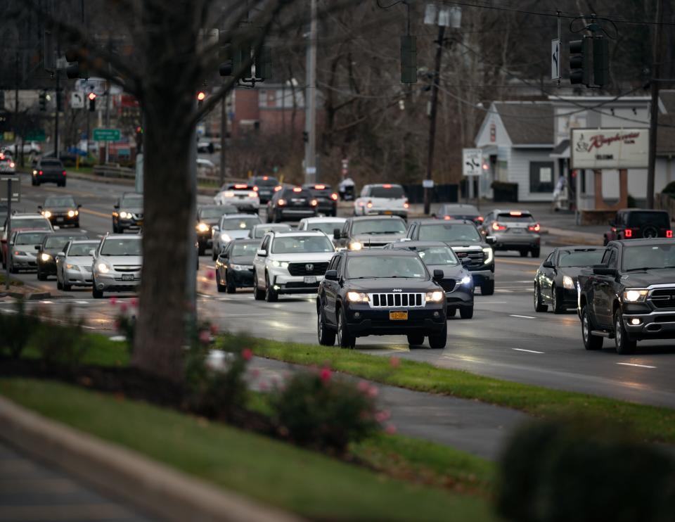 A view of traffic along Commercial Drive in New Hartford on Tuesday, November 14, 2023.