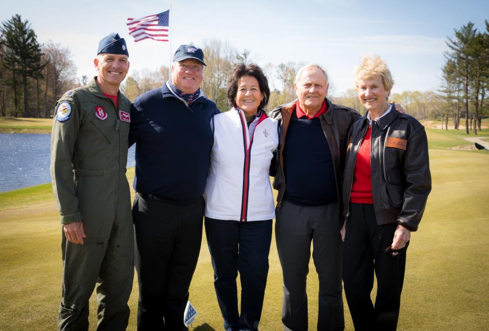 Nancy Lopez is surrounded by (from left), Lt. Col. Dan Rooney, Ed Russell (Nancy’s husband), and Jack and Barbara Nicklaus.