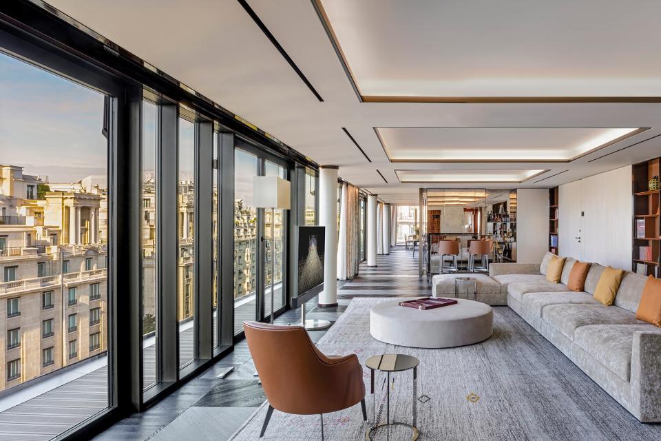 The penthouse living room at Bulgari Paris