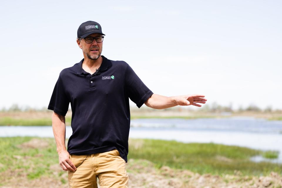The Nature Conservancy Director of Stewardship Chris Brown speaks about the completion of the Freeport Drain project at the Great Salt Lake Shorelands Preserve in Layton on Wednesday, May 17, 2023. | Ryan Sun, Deseret News
