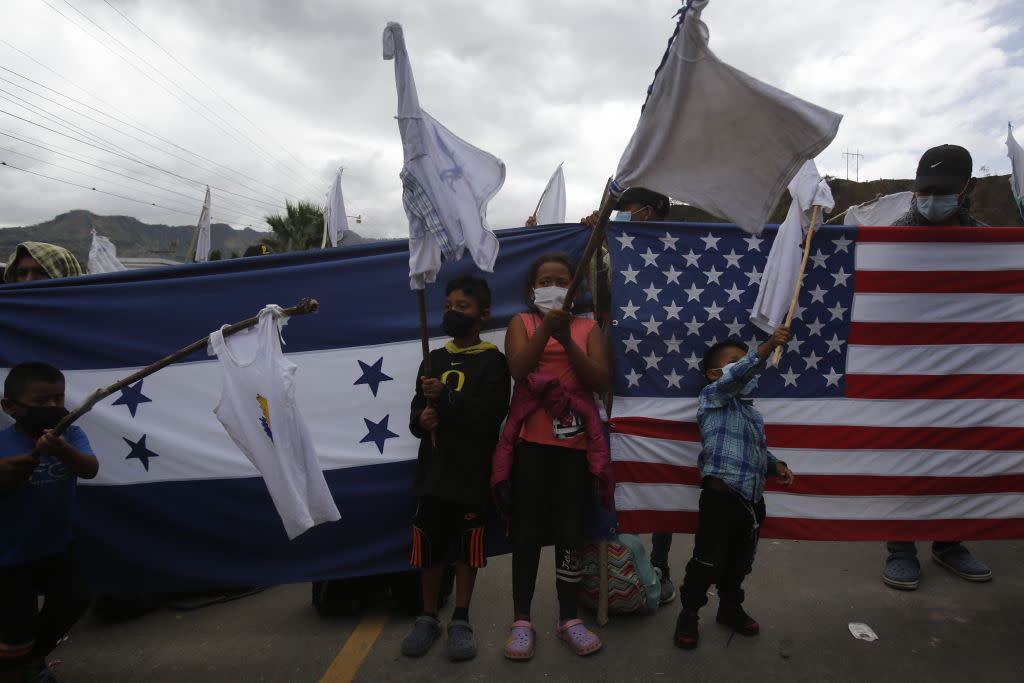 Migrants in Guatemala who arrived in caravan from Honduras