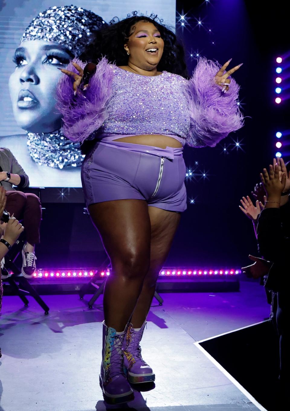 Lizzo speaks with host JoJo Wright at the iHeartRadio Album Release Party with Lizzo at iHeartRadio Theater LA in Burbank, California