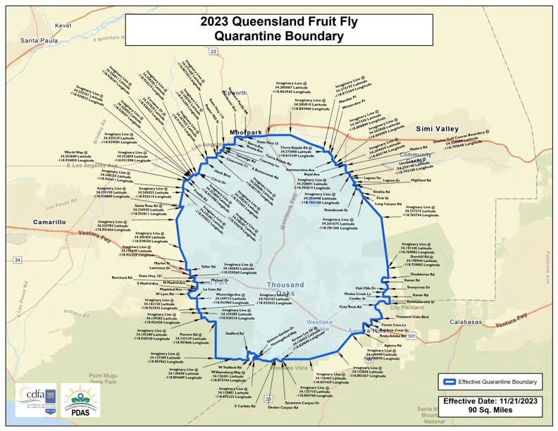 Officials have expanded a quarantine in the Thousand Oaks area where Queensland fruit flies were found.