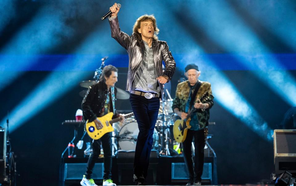 Ronnie Wood, Mick Jagger and Keith Richards on stage in Houston in April during the current Rolling Stones' Hackney Diamonds tour