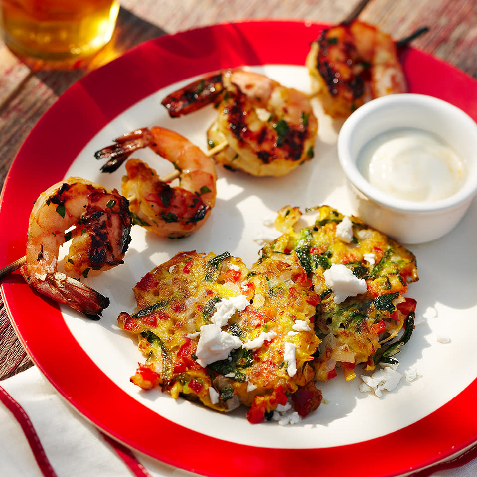 Zucchini Fritters with Orange Shrimp