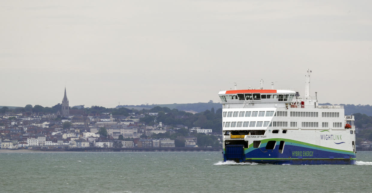 A view of of a Wight Link ferry passing Ryde on the Isle of Wight, Hampshire, as the the island is due to start testing the Government's coronavirus contact tracing app. (Photo by Steve Parsons/PA Images via Getty Images)