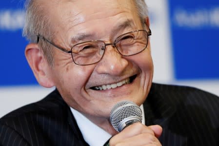 Asahi Kasei honorary fellow Akira Yoshino, 2019 Nobel Prize Chemistry winner, attends a news conference in Tokyo