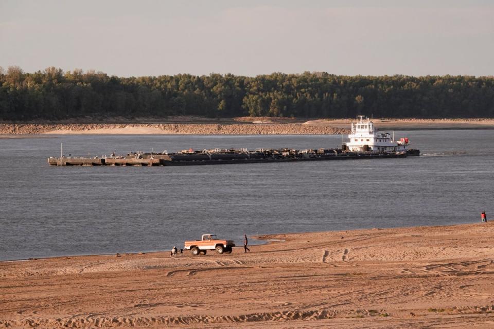 A barge along the Mississippi River in Memphis, Tennessee, where drought has pushed water levels to historic lows (REUTERS)