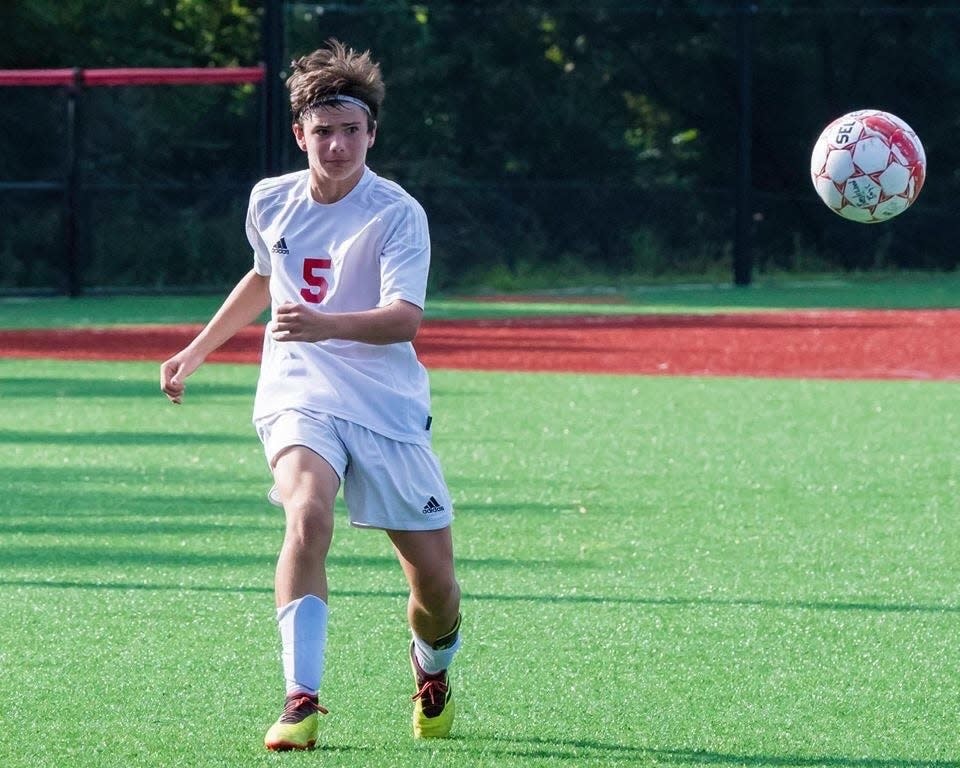 Matthew Mangine Jr., of Northern Kentucky, at 14, playing soccer for St. Henry District High School in Erlanger. Matthew died from sudden cardiac arrest at 16 during practice. His parents help protect other young athletes through the Matthew Mangine Jr. Foundation.