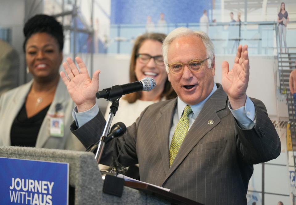 Mayor Kirk Watson, shown at the August groundbreaking ceremony for an Austin-Bergstrom International Airport expansion, testified Wednesday at a U.S. House subcommittee to plea for more federal funding for transportation in Texas.