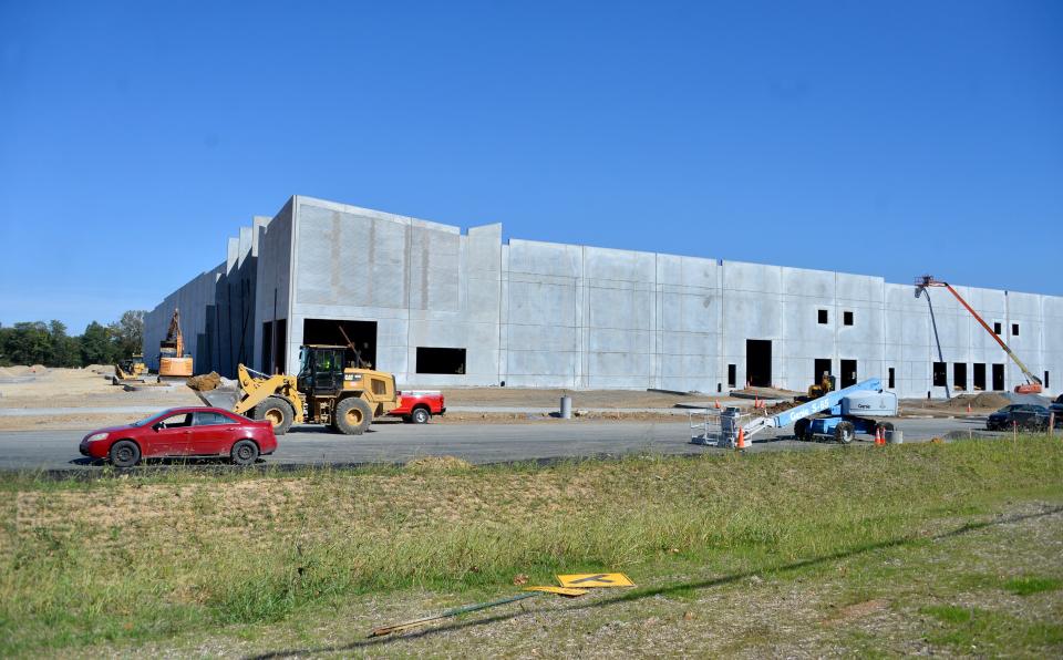 The future Conair distribution center, being developed by Trammell Crow, is seen from Sterling Avenue, looking at the back of the building, on Tuesday. Gov. Wes Moore's office announced Conair would be moving into the collective 2.1 million square feet of warehouse space across from the Washington County Public Schools headquarters, bringing with it 700 jobs.