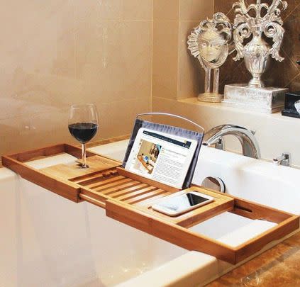 And use a bamboo bath tray to watch your favourite shows while you soak