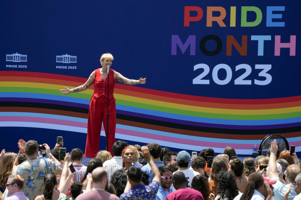 Betty Who performs at a Pride Month celebration on the South Lawn of the White House, Saturday, June 10, 2023, in Washington. (AP Photo/Manuel Balce Ceneta)