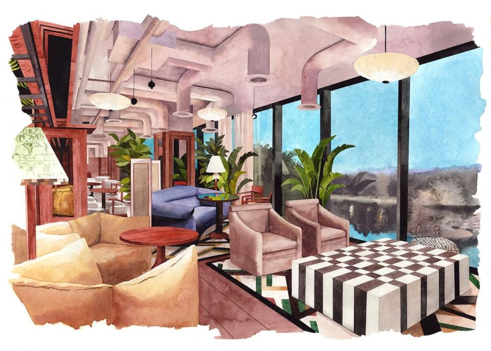 Artist’s impression of lounge at Lighthouse Social at Fulham Pier (Lighthouse Social)