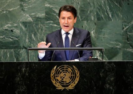 FILE PHOTO: Italian Prime Minister Giuseppe Conte addresses the United Nations General Assembly in New York, September 26, 2018. REUTERS/Eduardo Munoz/File Photo