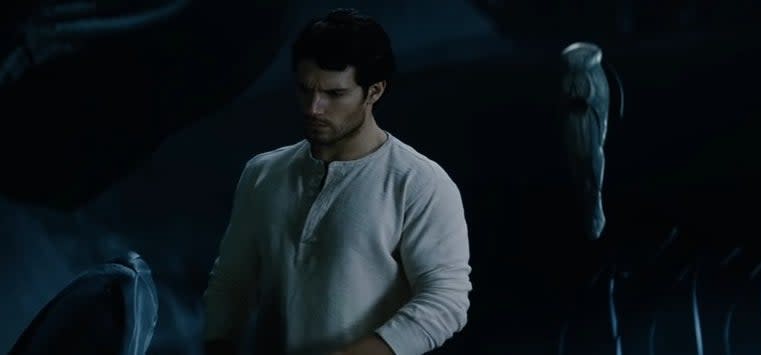 Clark in the Fortress of Solitude with a floating service robot in "Man of Steel"