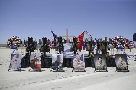 U.S. Marines who lost their lives in the crash of their military helicopter while coming to the aid of earthquake victims in Nepal are remembered during a memorial service at Camp Pendleton, California June 3, 2015. REUTERS/Mike Blake