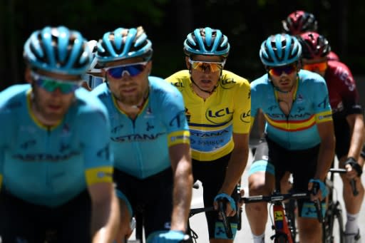 Denmark's Jakob Fuglsang, in the yellow jersey, has found a rich vein of form late in his career