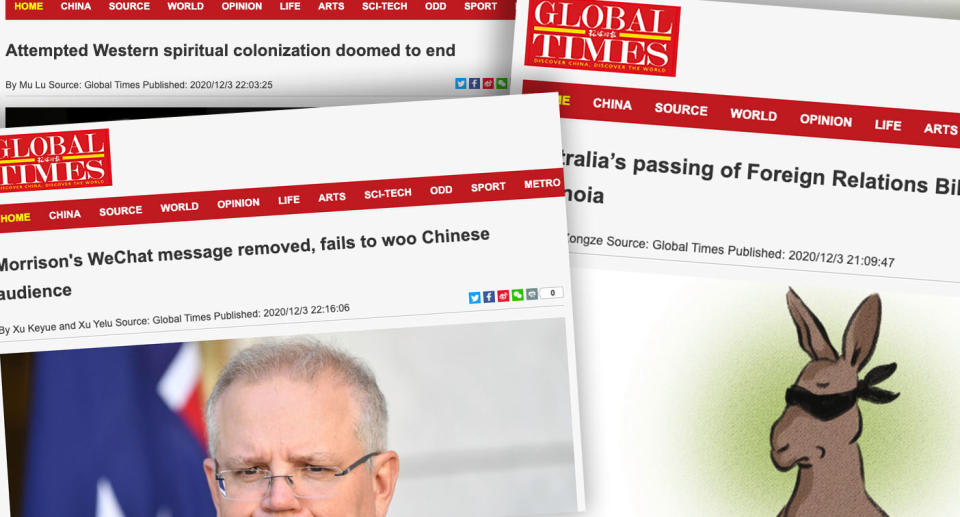 The Global Times has continued its relentless attack on Australia. Source: The Global Times