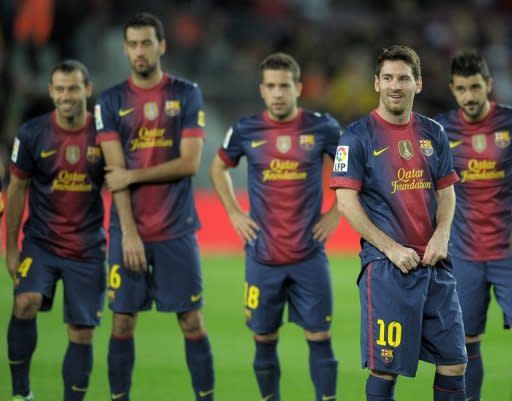 Barcelona's Lionel Messi, seen with his teammates before their Spanish La Liga match against Celta de Vigo, on November 3, at the Camp Nou stadium in Barcelona. Barca play Mallorca next, on Sunday