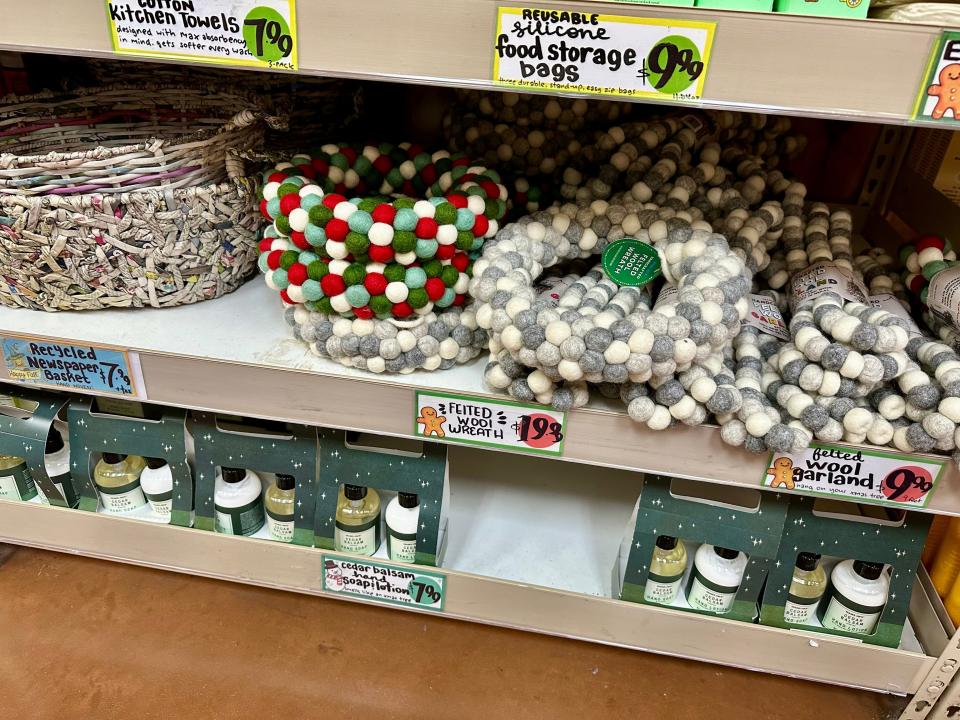 felt holiday decorations on sale at trader joes