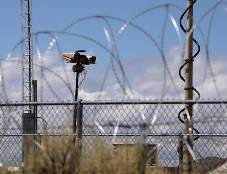 Razor wire and security cameras at the entrance to Area 51 as an influx of tourists responding to a call to 'storm' Area 51, a secretive U.S. military base believed by UFO enthusiasts to hold government secrets about extra-terrestrials, is expected