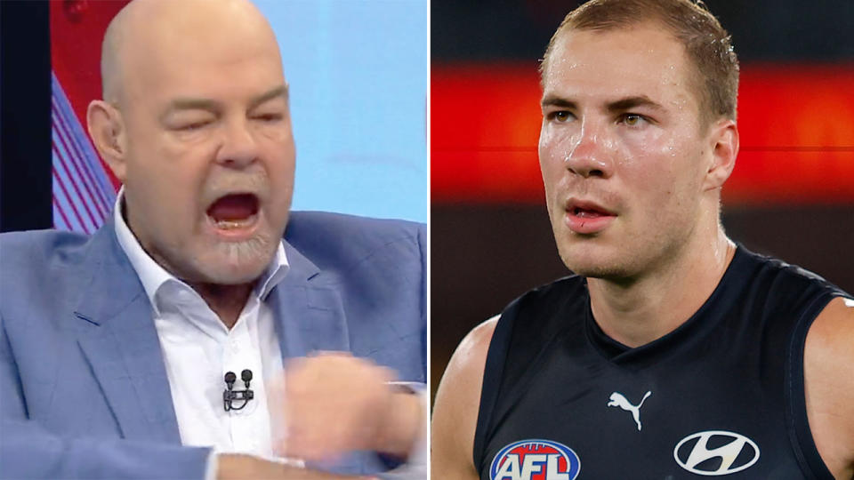 Pictured left to right, AFL 360 co-host Mark Robinson and Carlton's Harry McKay.