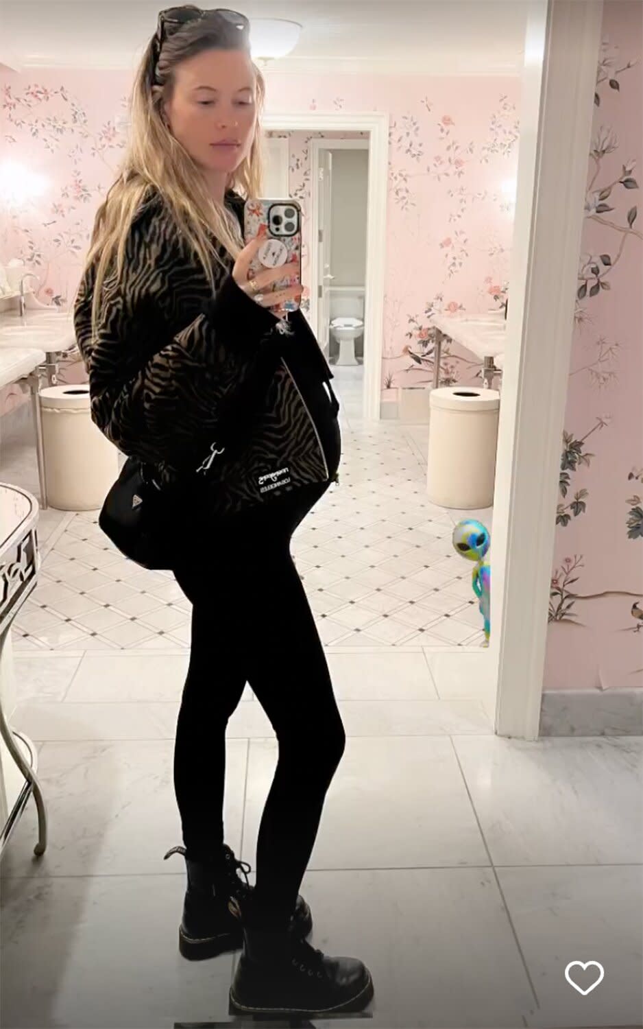 Pregnant Behati Prinsloo Shows Off Bump in Full Fall Attire in Pink Bathroom Mirror Selfie