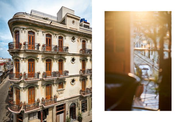 <p>Nestor Kim/Courtesy of Tribe Caribe</p> From left: The 1930 building that is home to Tribe Caribe; a view of Cayo Hueso from a third-floor suite.