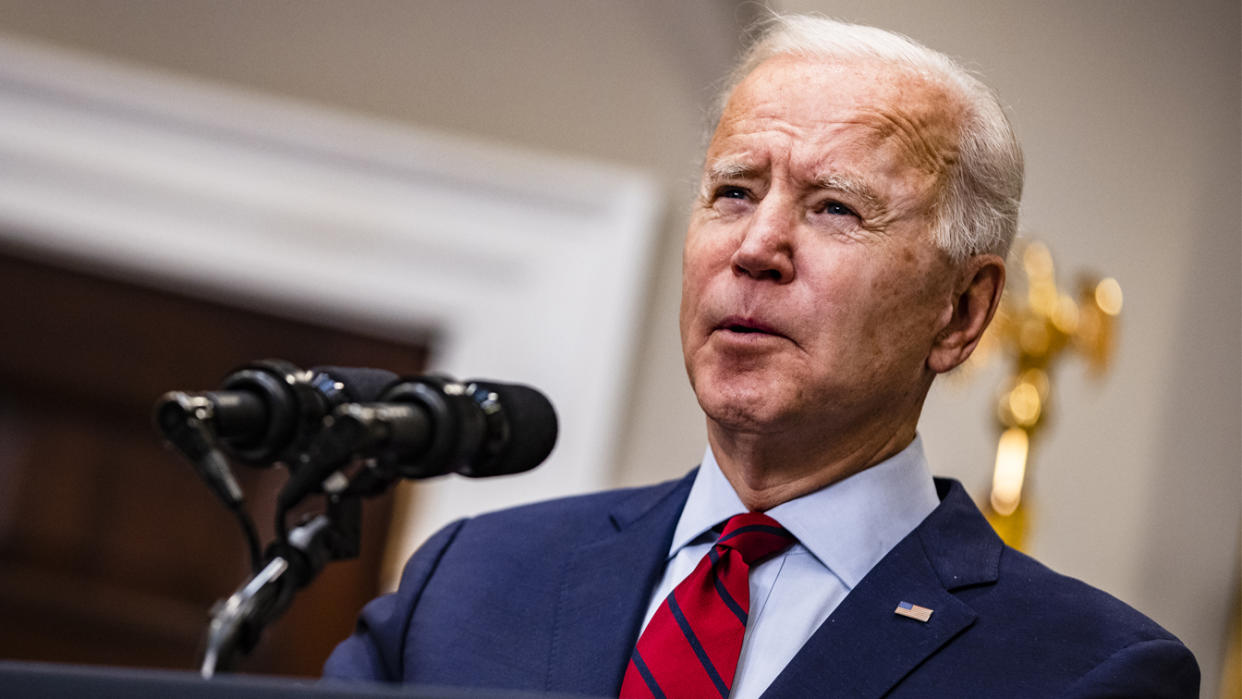 U.S. President Joe Biden speaks in the Roosevelt Room of the White House in Washington, D.C., U.S., on Saturday, Feb. 27, 2021.(Samuel Corum/The New York Times/Bloomberg via Getty Images)