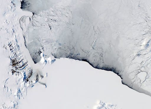 This October 16 NASA Aqua satellite image, captured by the on board Moderate Resolution Imaging Spectroradiometer (MODIS), shows a view of the Western Ross Sea and Ice Shelf in Antarctica