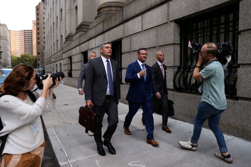 FILE PHOTO: Trevor Milton, founder and former-CEO of Nikola Corp., departs the Thurgood Marshall United States Courthouse in New York