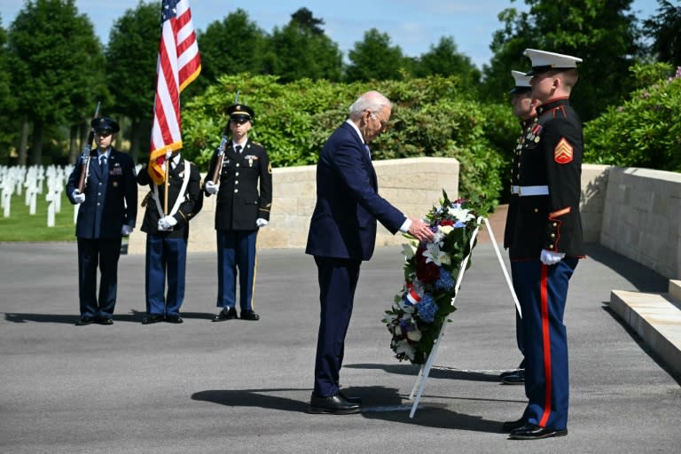 El presidente de Estados Unidos, Joe Biden, durante una ceremonia en memoria de los soldados muertos durante la Primera Guerra Mundial, el 9 de junio de 2024 en Belleau, en el norte de Francia (SAUL LOEB)