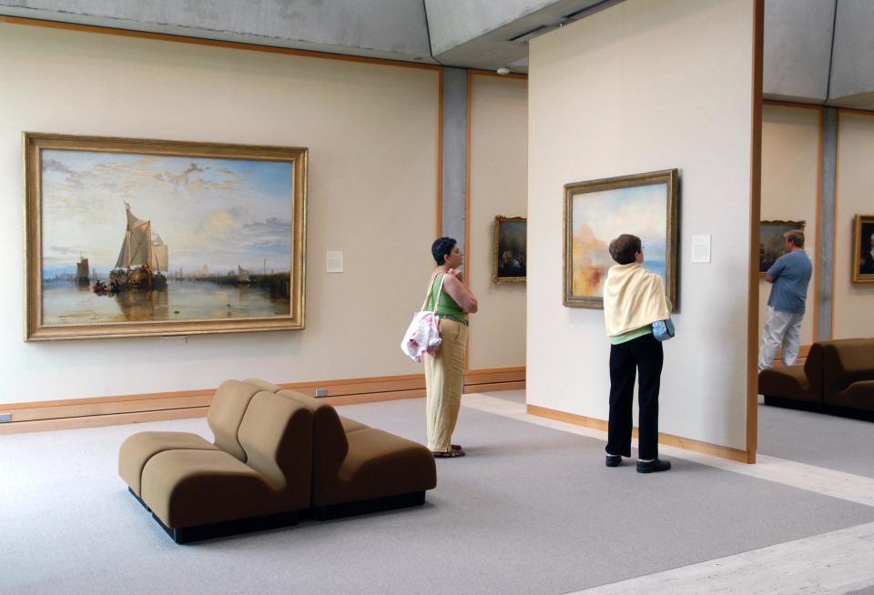 This undated image provided by Yale University shows a gallery with a painting by J.M.W. Turner at the Yale Center for British Art in New Haven, Conn. The center houses the largest collection of British art outside the United Kingdom. It’s one of a number of free things to see and do in Connecticut. (AP Photo/Yale University, Michael Marsland)