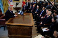 U.S. President Donald Trump meets with Chinese Vice Premier Liu He in the Oval Office at the White House in Washington, U.S., February 22, 2019. REUTERS/Carlos Barria