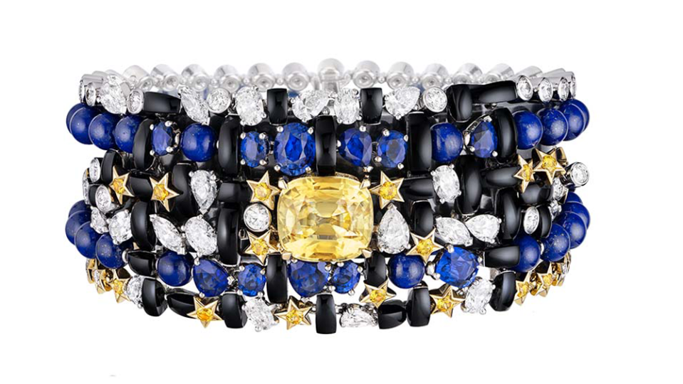 Chanel Tweed Étoilé bracelet in yellow gold, white gold, diamonds, yellow sapphires, lapis lazuli, and onyx