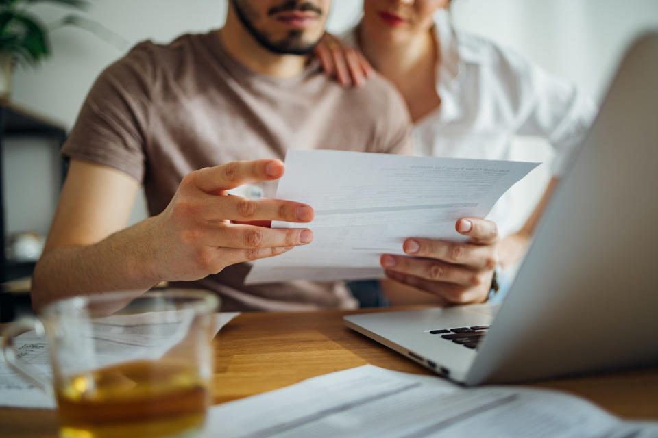 couple looking at bills together