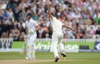 Cricket - England v Australia - Investec Ashes Test Series Third Test - Edgbaston - 30/7/15 Australia's Mitchell Johnson celebrates after dismissing England's Ben Stokes Reuters / Philip Brown Livepic