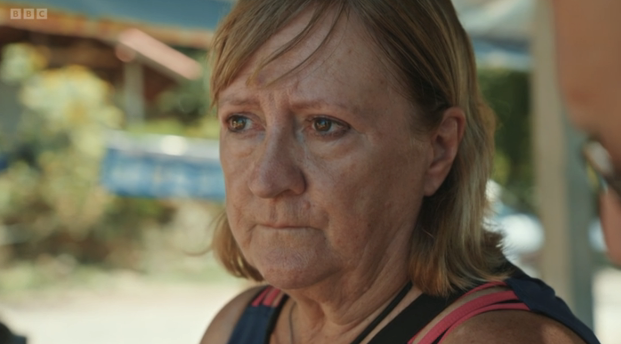 Race Across the World's Viv got emotional when she reflected on her stroke. (BBC screengrab)