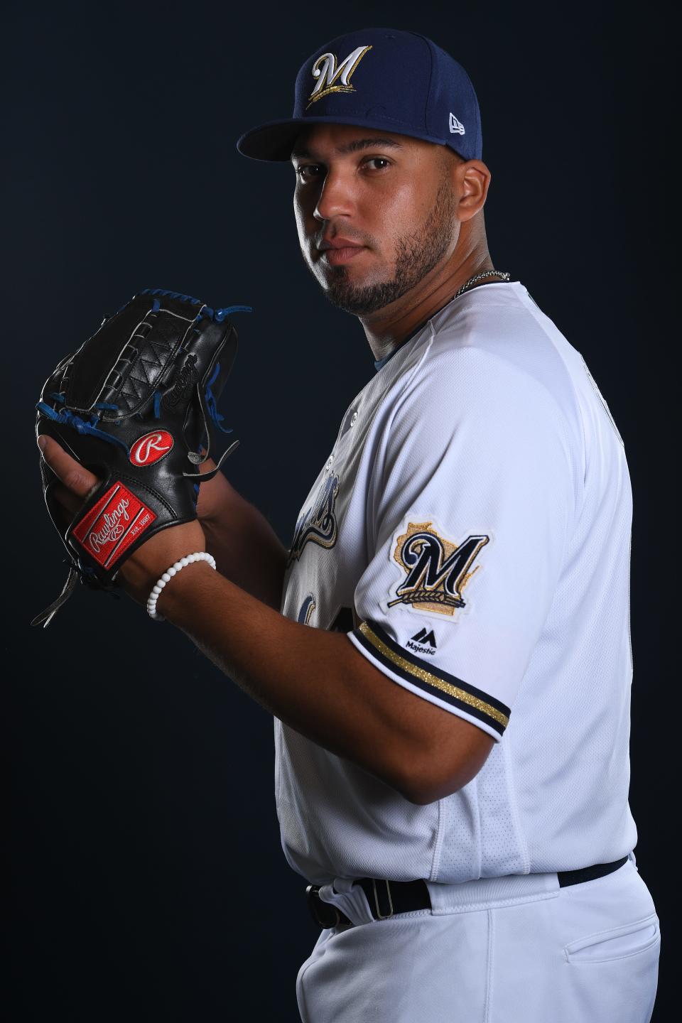 Deolis Guerra poses during Brewers Photo Day on Feb. 22, 2019, in Arizona.