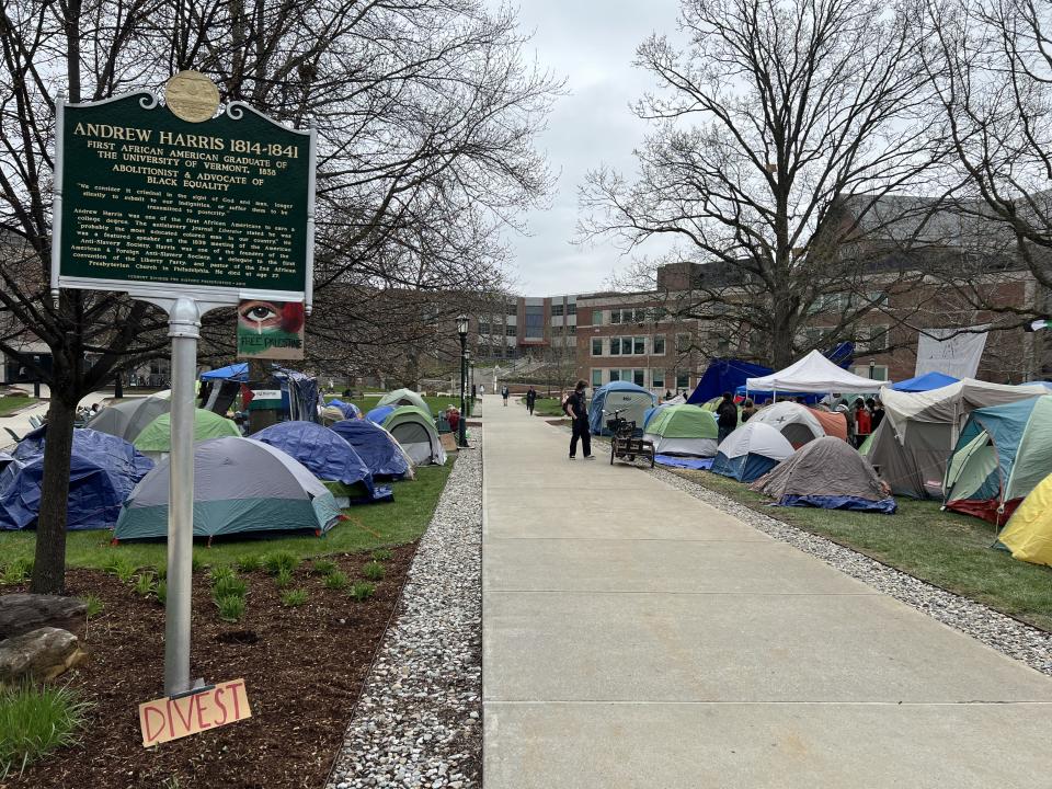 A look at the UVM pro-Palestine encampment on Wednesday, May 1, 2024. The encampment began with roughly a dozen tents and exploded to over 90 before students voluntarily shut it down 10 days later.